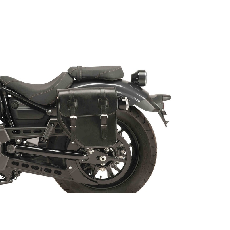 Kožená sedlová brašna CUSTOMACCES IBIZA černý left, with metal base left side and left fitting kit