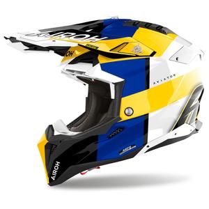 Motokrosová helma Airoh Aviator 3 Monarch modro-žlutá lesklá