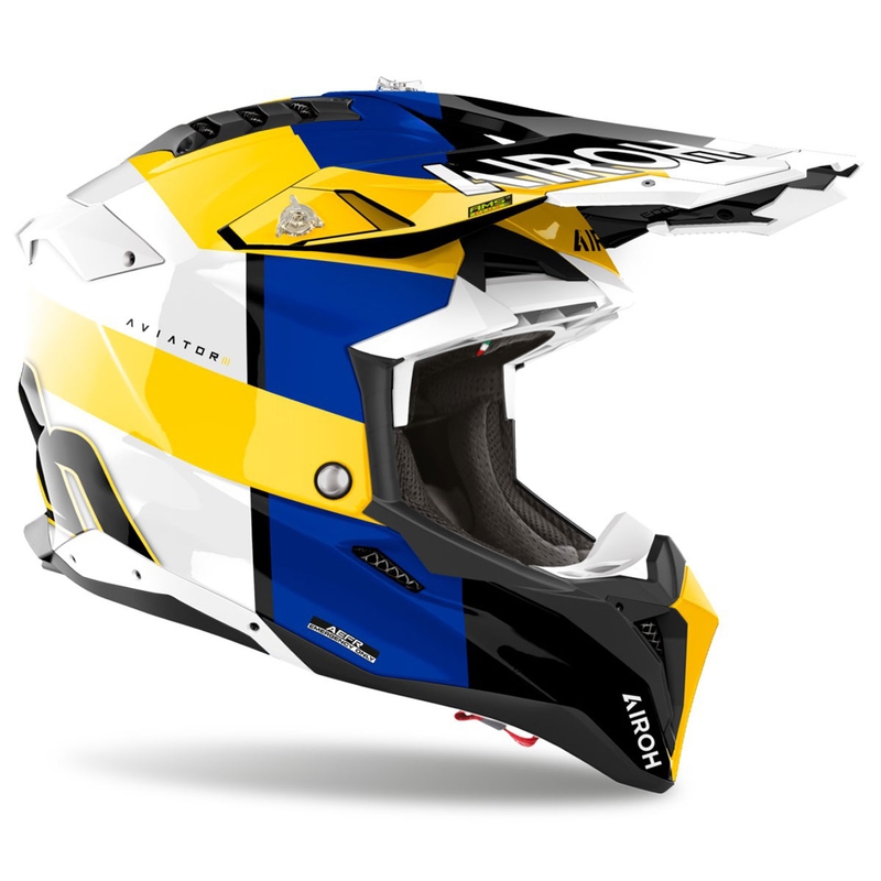 Motokrosová helma Airoh Aviator 3 Monarch modro-žlutá lesklá
