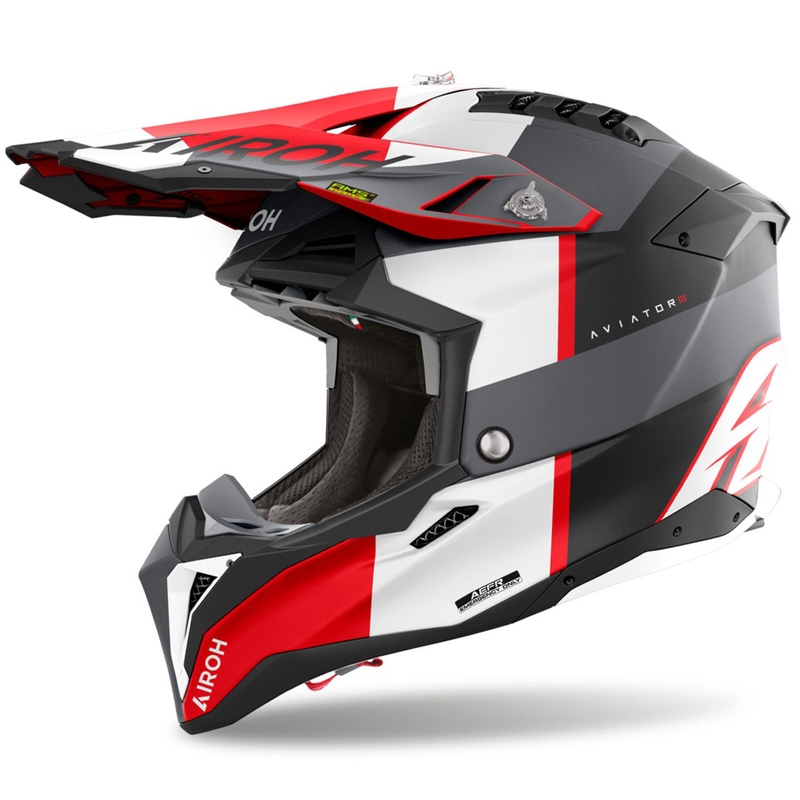 Motokrosová helma Airoh Aviator 3 Monarch šedo-červená matná