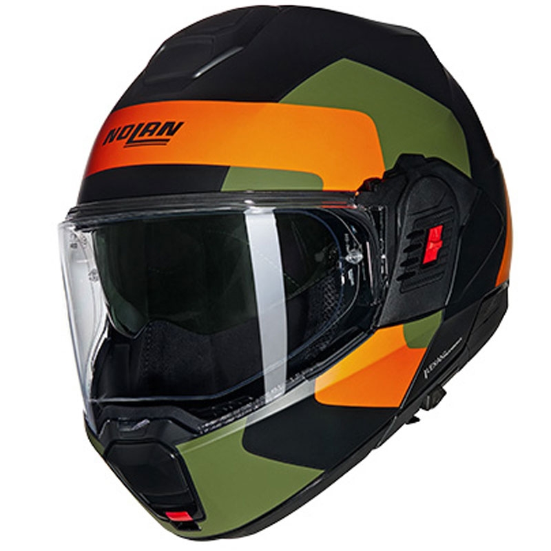 Překlápěcí helma na motorku Nolan N120-1 Omocromo N-COM 345 černo-oranžovo-zelená