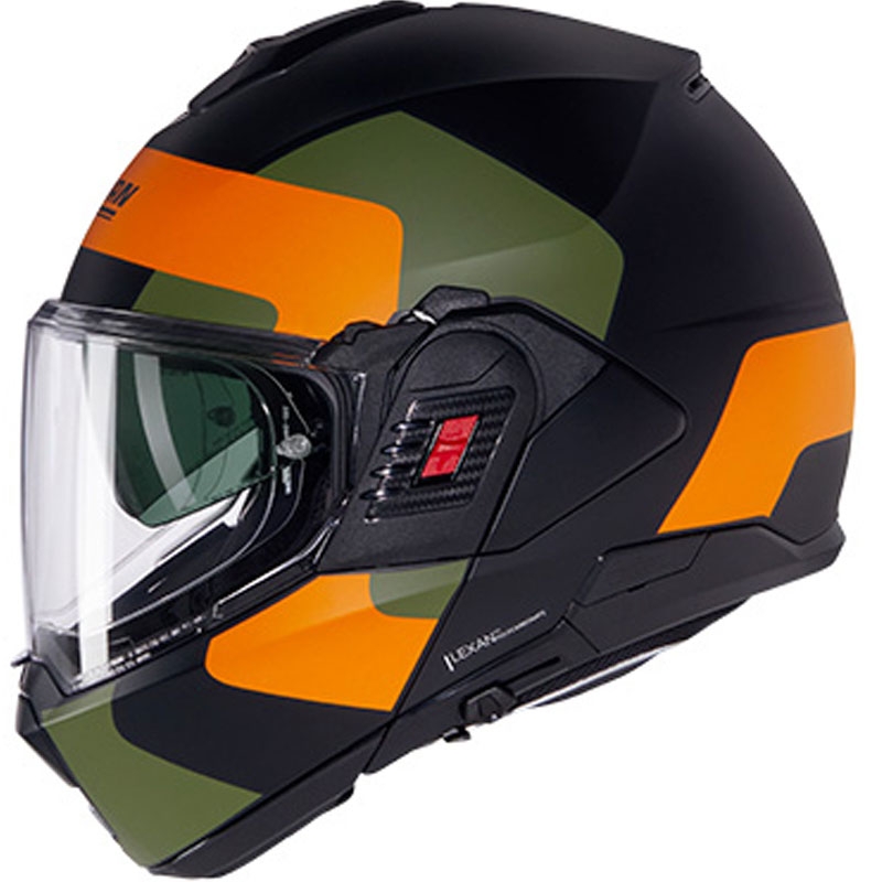 Překlápěcí helma na motorku Nolan N120-1 Omocromo N-COM 345 černo-oranžovo-zelená