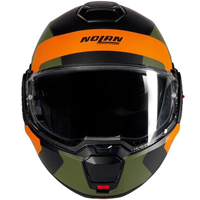 Překlápěcí helma na motorku Nolan N120-1 Omocromo N-COM 345 černo-oranžovo-zelená