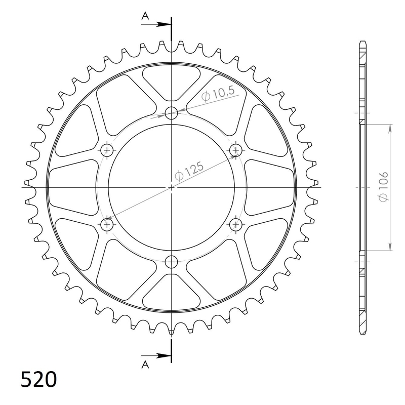 Řetězová rozeta SUPERSPROX černý 47 zubů, 520