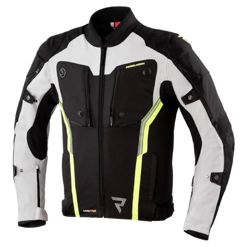 Bunda na motorku Rebelhorn Borg černo-šedo-fluo žlutá