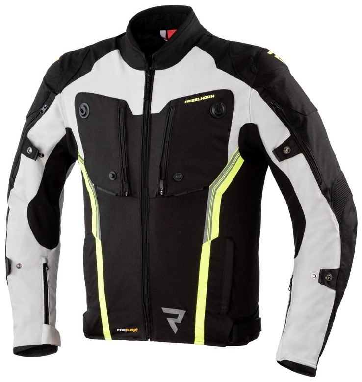 Bunda na motorku Rebelhorn Borg černo-šedo-fluo žlutá výprodej Velikost: 4XL