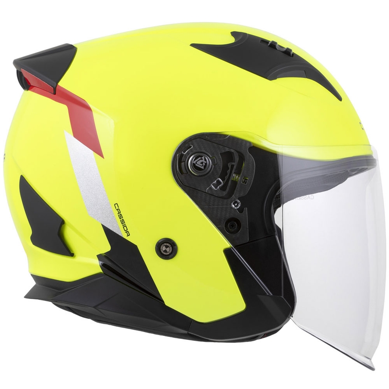 Otevřená helma na motorku Cassida Reflex 2.0 Safety fluo žluto-červeno-šedo-reflexní stříbrná