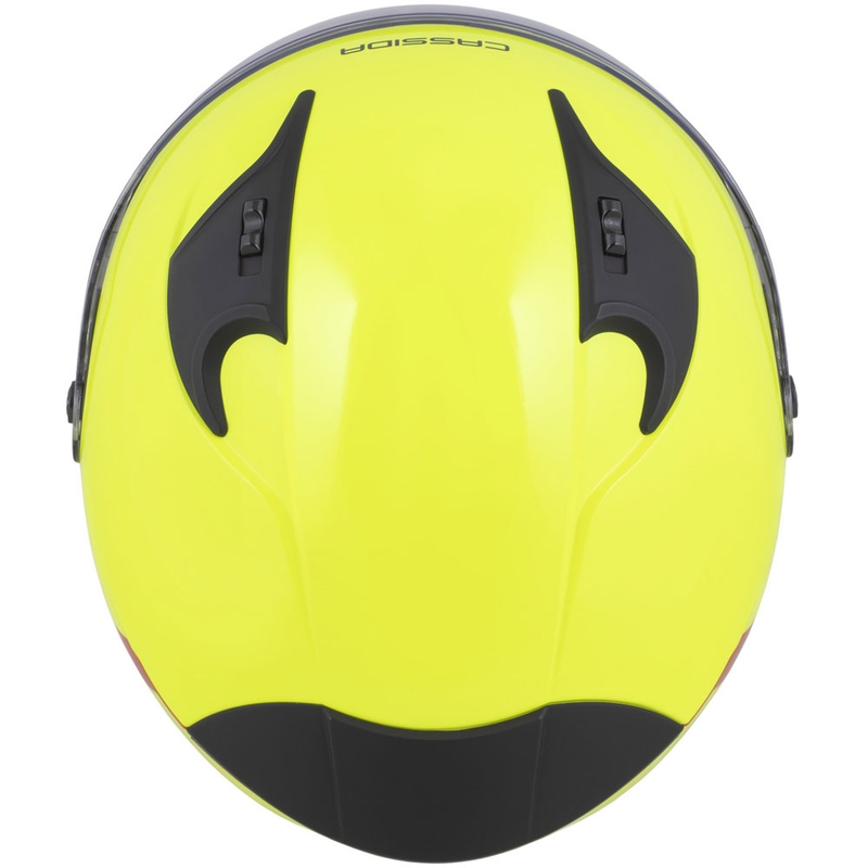 Otevřená helma na motorku Cassida Reflex 2.0 Safety fluo žluto-červeno-šedo-reflexní stříbrná