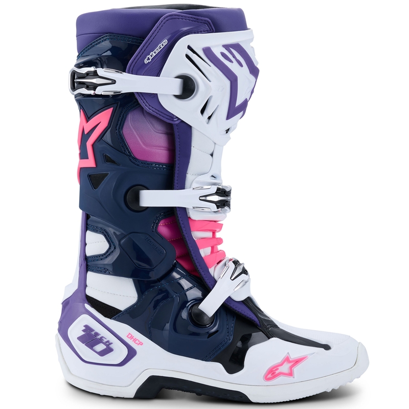 Boty na motorku Alpinestars Tech 10 bílo-fialovo-modro-fluo růžové