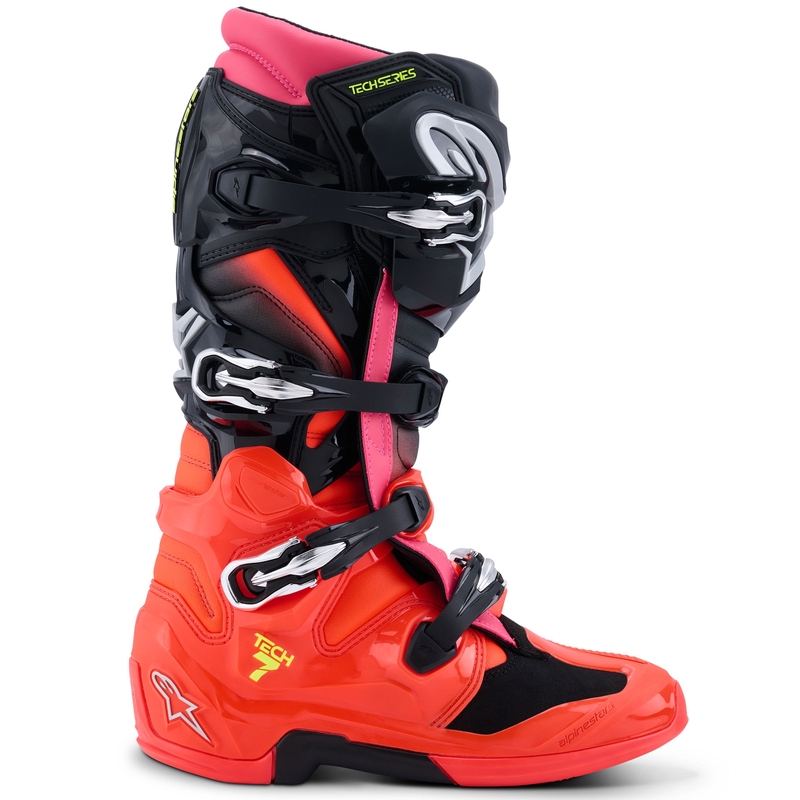 Boty na motorku Alpinestars Tech 7 černo-fluo červeno-fluo růžové