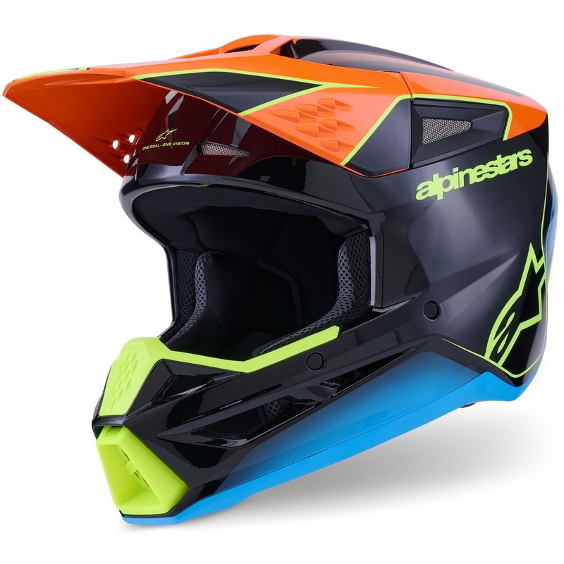 Motokrosová přilba Alpinestars S-M3 Fray černo-fluo oranžovo-fluo žluto-tyrkysová