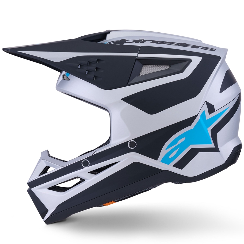 Motokrosová helma Alpinestars S-M3 Heat stříbrno-modro-černá matná