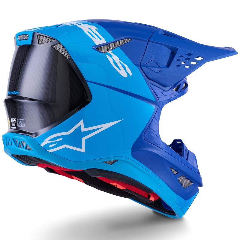 Motokrosová helma Alpinestars Supertech S-M10 Flood modrá perleťovo-světle modro-černo-karbonovo-matno-lesklá