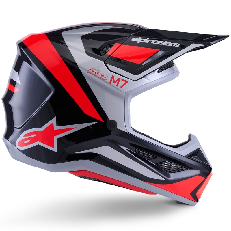 Motokrosová helma Alpinestars SM7 Rise černo-stříbrno-fluo červená