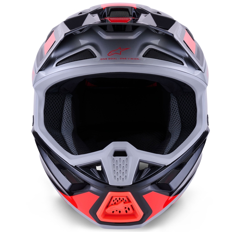 Motokrosová helma Alpinestars SM7 Rise černo-stříbrno-fluo červená