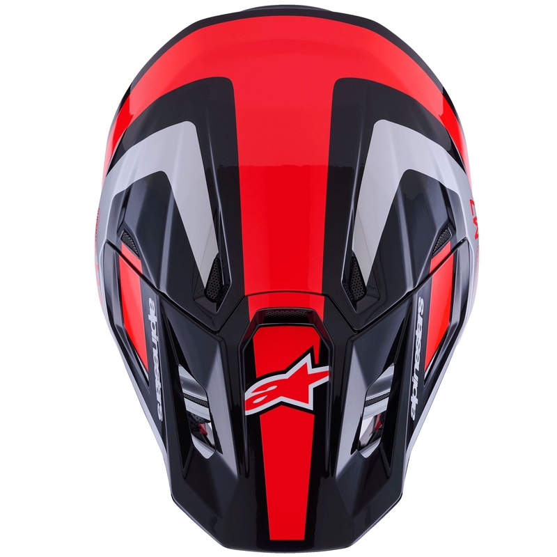 Motokrosová helma Alpinestars SM7 Rise černo-stříbrno-fluo červená
