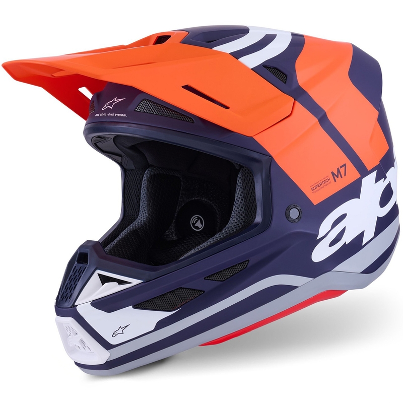 Motokrosová helma Alpinestars SM7 Core matná oranžovo-modro-bílá