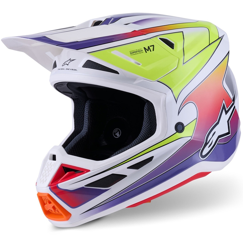 Motokrosová helma Alpinestars SM7 Fuse bílo-fluo žluto-fialová