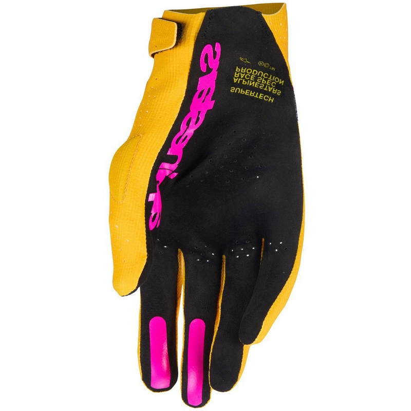 Motokrosové rukavice Alpinestars Supertech MX zlato-černo-fluo růžové