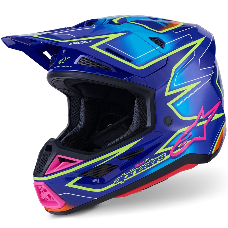 Motokrosová helma Alpinestars SM7 Cast modro-růžovo-fluo žlutá