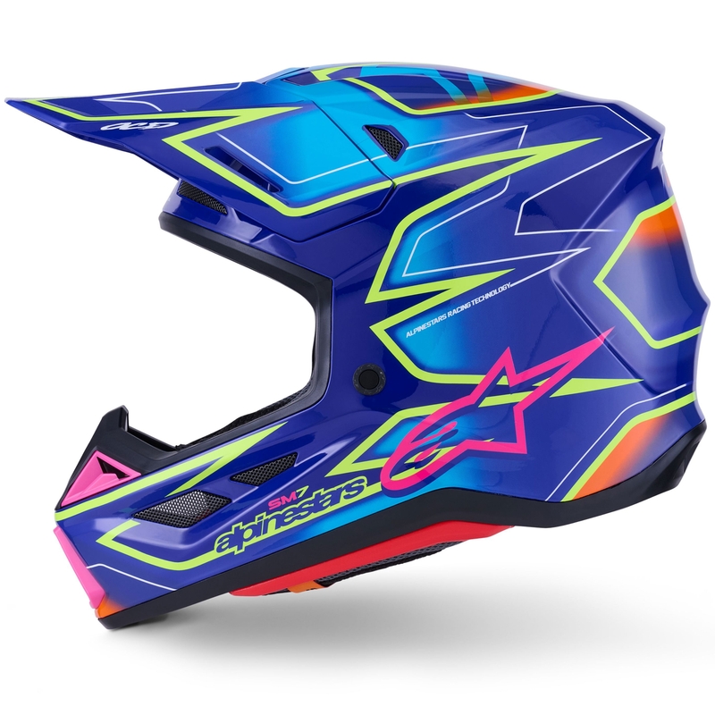 Motokrosová helma Alpinestars SM7 Cast modro-růžovo-fluo žlutá