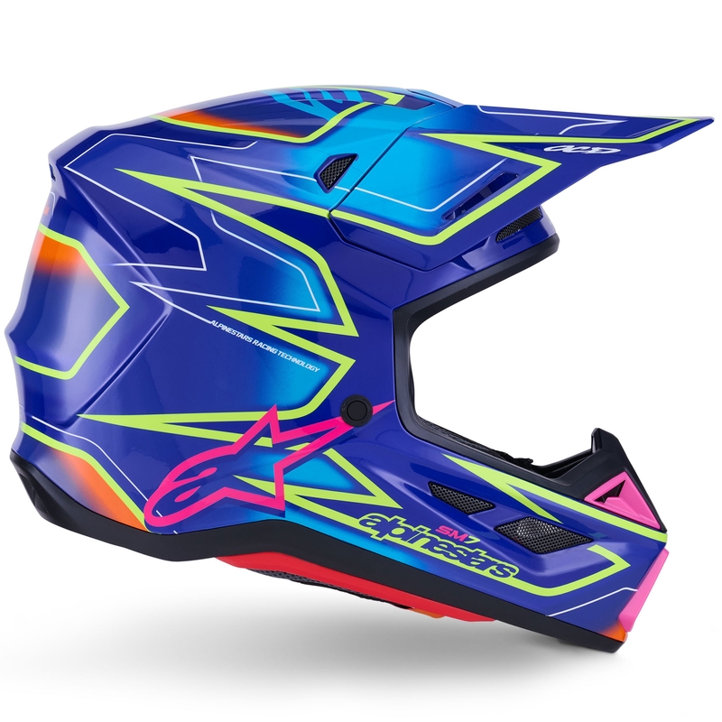 Motokrosová helma Alpinestars SM7 Cast modro-růžovo-fluo žlutá