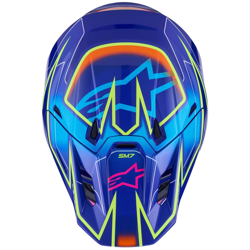 Motokrosová helma Alpinestars SM7 Cast modro-růžovo-fluo žlutá
