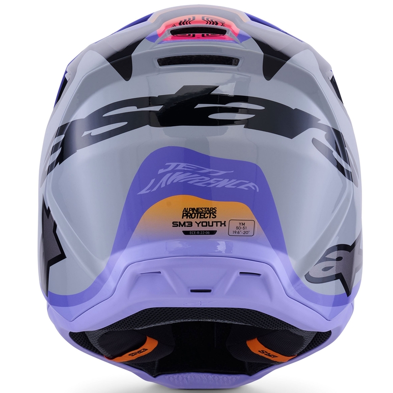 Motokrosová helma Alpinestars S-M3 edice JETT LAWRENCE šedo-fialovo-černá