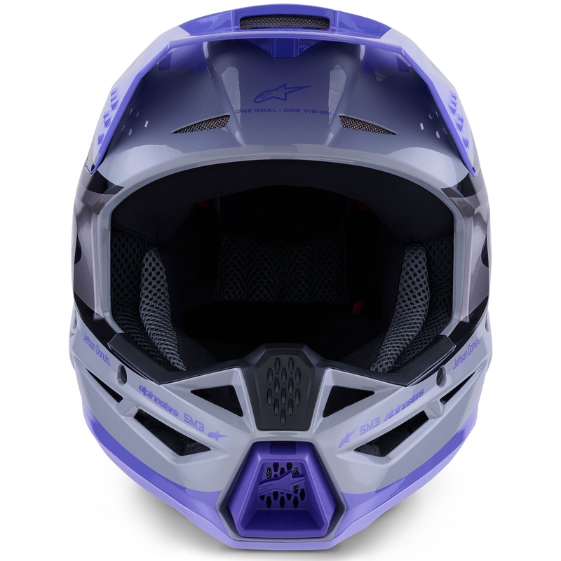 Motokrosová helma Alpinestars S-M3 edice JETT LAWRENCE šedo-fialovo-černá