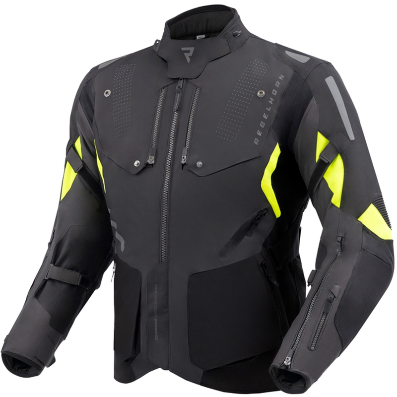 Bunda na motorku Rebelhorn Hiker IV černo-antracitovo-fluo žlutá