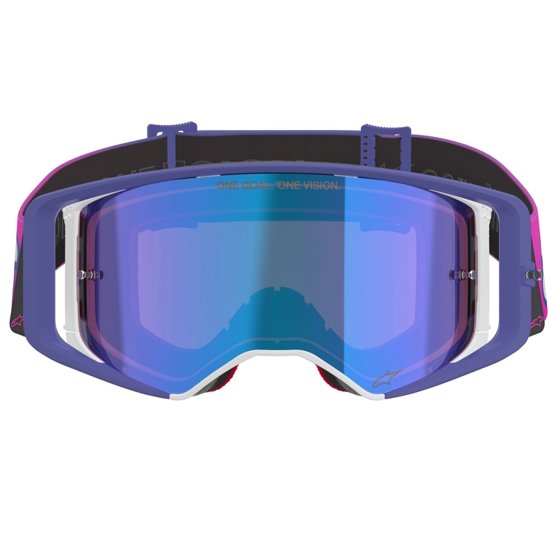Motokrosové brýle Alpinestars Supertech Vision Vista fialovo-fluo růžové se zrcadlovým modrým zorníkem