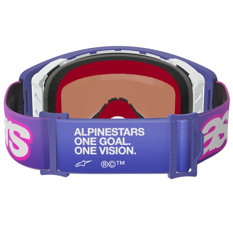 Motokrosové brýle Alpinestars Supertech Vision Vista fialovo-fluo růžové se zrcadlovým modrým zorníkem