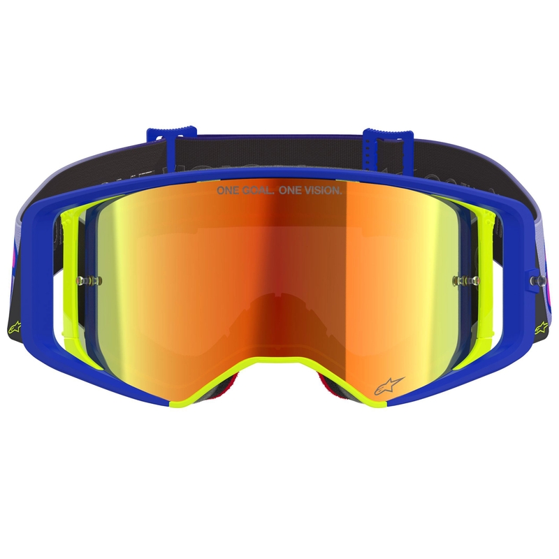 Motokrosové brýle Alpinestars Supertech Vision Vista modro-žluto-fialové se zrcadlovým červeným zorníkem