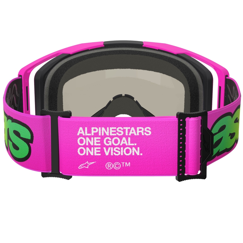 Motokrosové brýle Alpinestars Vision 8 Vista fluo růžovo-fluo žluto-zelené se zrcadlovým modrým zorníkem