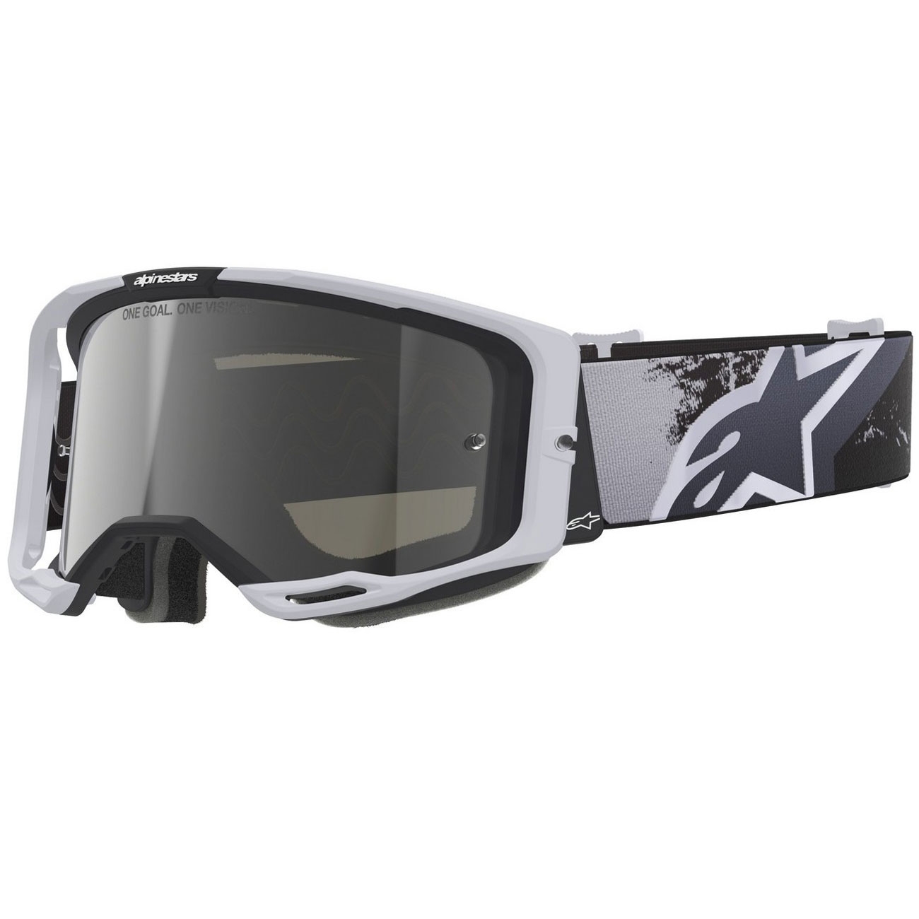 Motokrosové brýle Alpinestars Supertech Vision 8 Lahnd bílo-černé se zrcadlovým stříbrným zorníkem