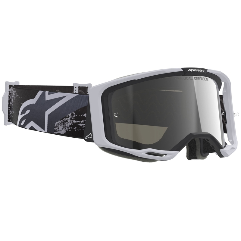 Motokrosové brýle Alpinestars Supertech Vision 8 Lahnd bílo-černé se zrcadlovým stříbrným zorníkem