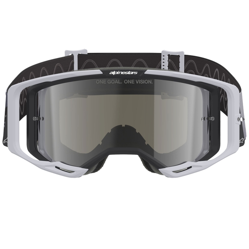 Motokrosové brýle Alpinestars Supertech Vision 8 Lahnd bílo-černé se zrcadlovým stříbrným zorníkem