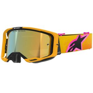 Motokrosové brýle Alpinestars Vision 8 Corp oranžovo-žluto-růžové se zrcadlovým zlatým zorníkem