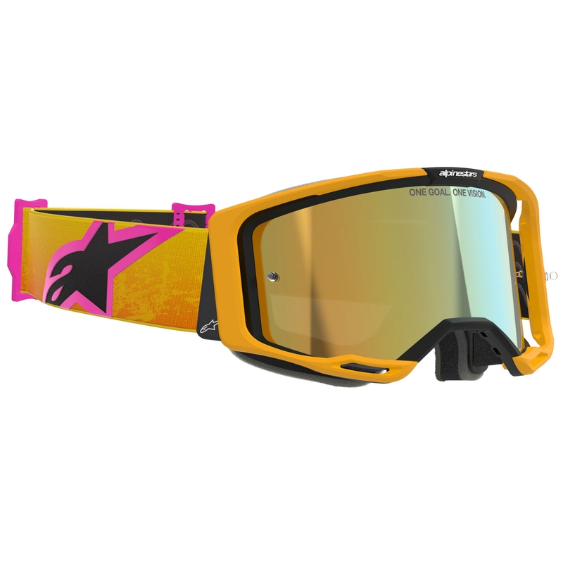 Motokrosové brýle Alpinestars Vision 8 Corp oranžovo-žluto-růžové se zrcadlovým zlatým zorníkem