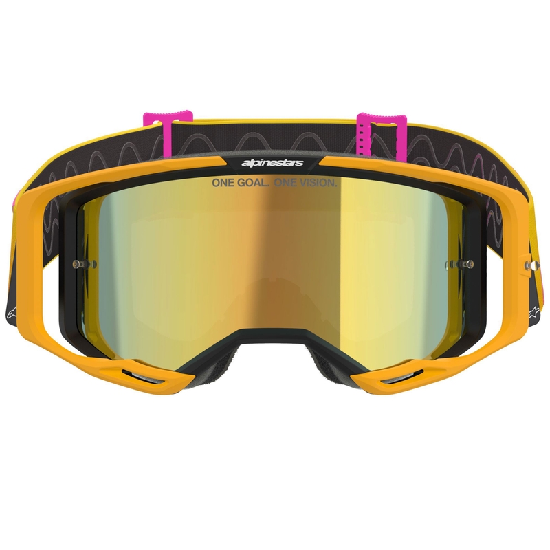 Motokrosové brýle Alpinestars Vision 8 Corp oranžovo-žluto-růžové se zrcadlovým zlatým zorníkem