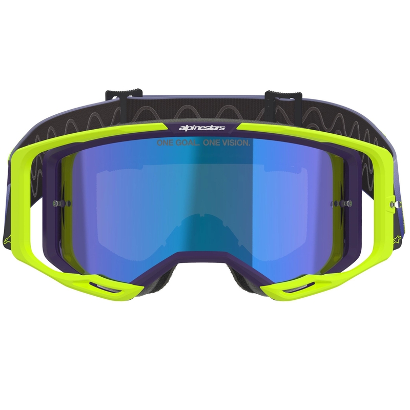 Motokrosové brýle Alpinestars Vision 8 Corp fluo žluto-fialové se zrcadlovým modrým zorníkem
