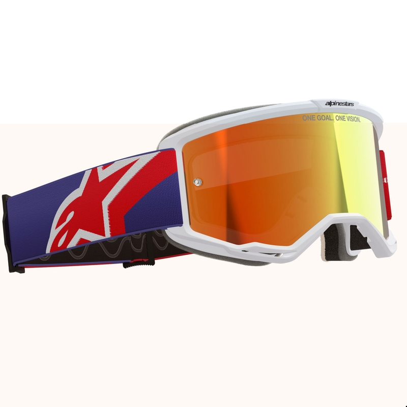 Motokrosové brýle Alpinestars Vision 5 Corp bílo-modro-červené se zrcadlovým červeným zorníkem
