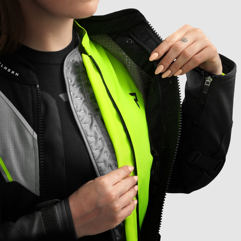 Dámská bunda na motorku Rebelhorn Hiflow V černo-šedo-fluo žlutá