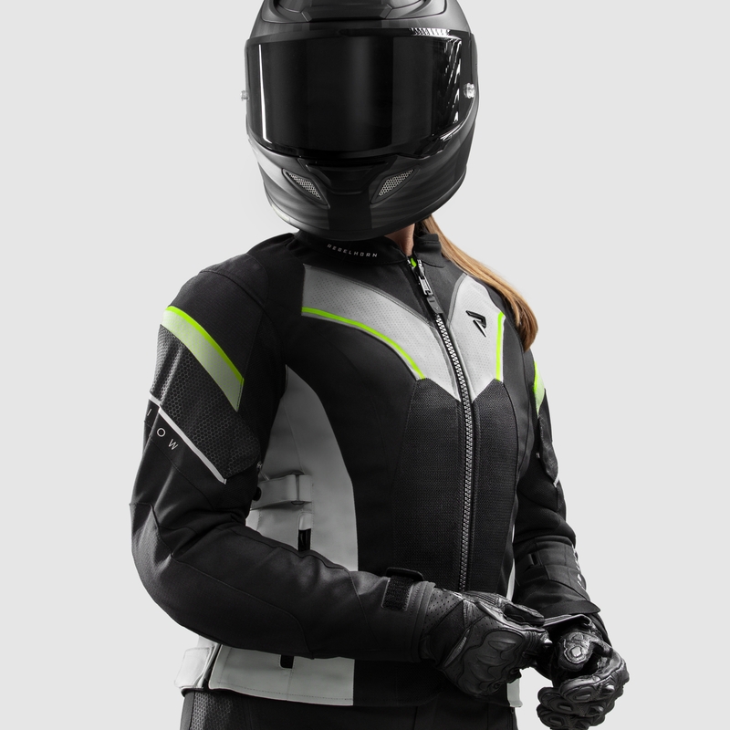 Dámská bunda na motorku Rebelhorn Hiflow V černo-šedo-fluo žlutá