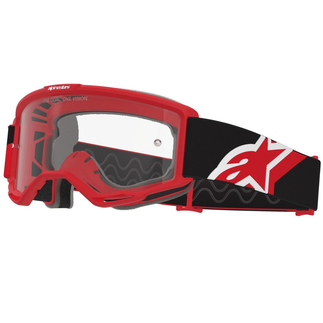 Motokrosové brýle Alpinestars Vision OTG červeno-černo-bílé s čirým zorníkem
