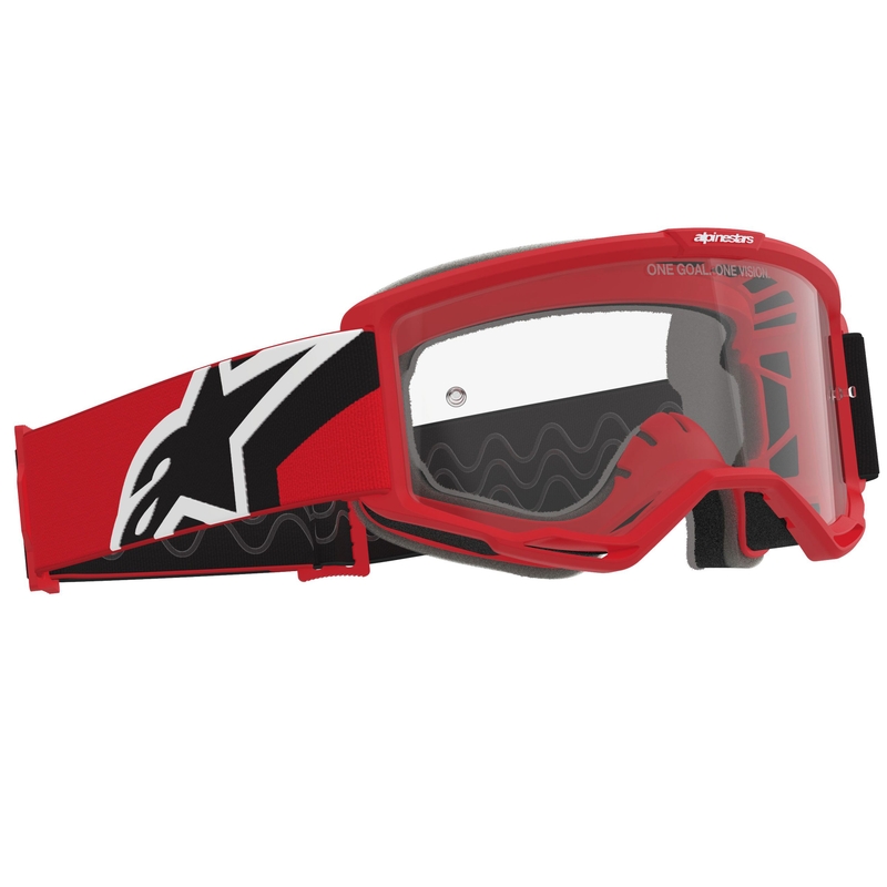 Motokrosové brýle Alpinestars Vision OTG červeno-černo-bílé s čirým zorníkem