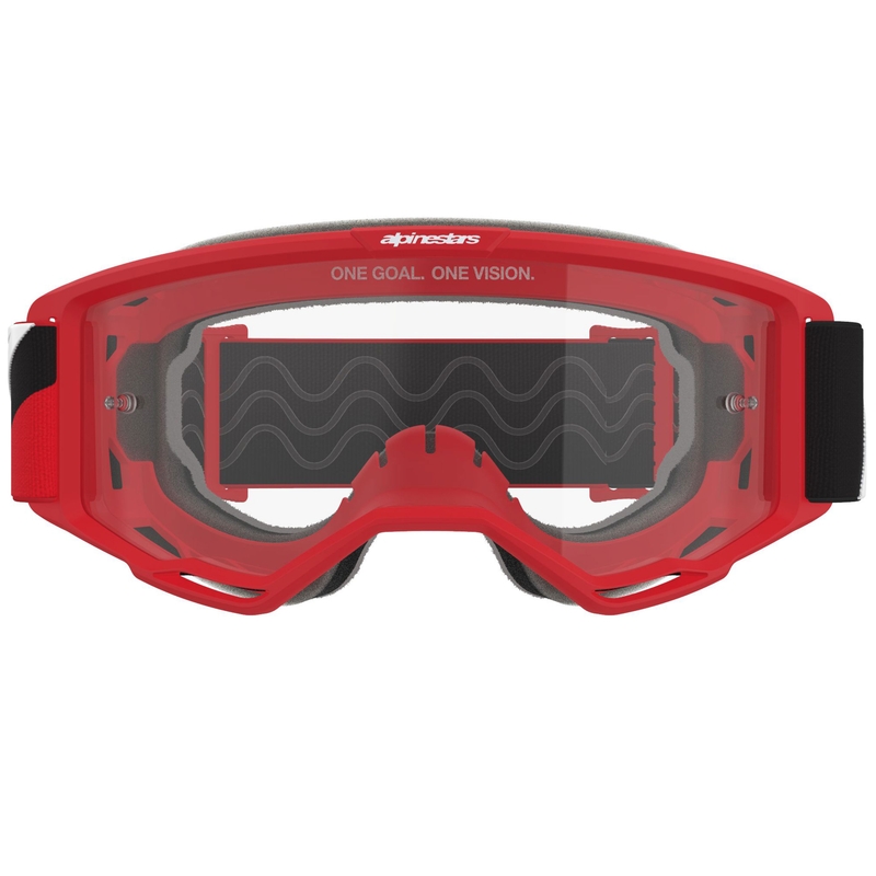 Motokrosové brýle Alpinestars Vision OTG červeno-černo-bílé s čirým zorníkem
