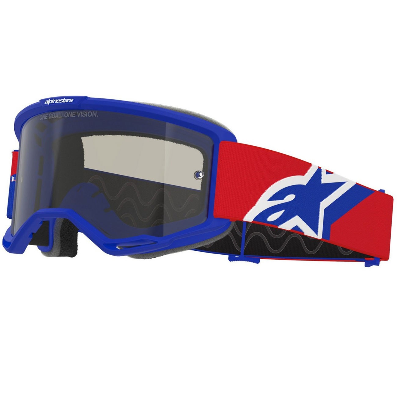 Motokrosové brýle Alpinestars Vision Sand modro-červeno-bílé s tmavě kouřovým zorníkem