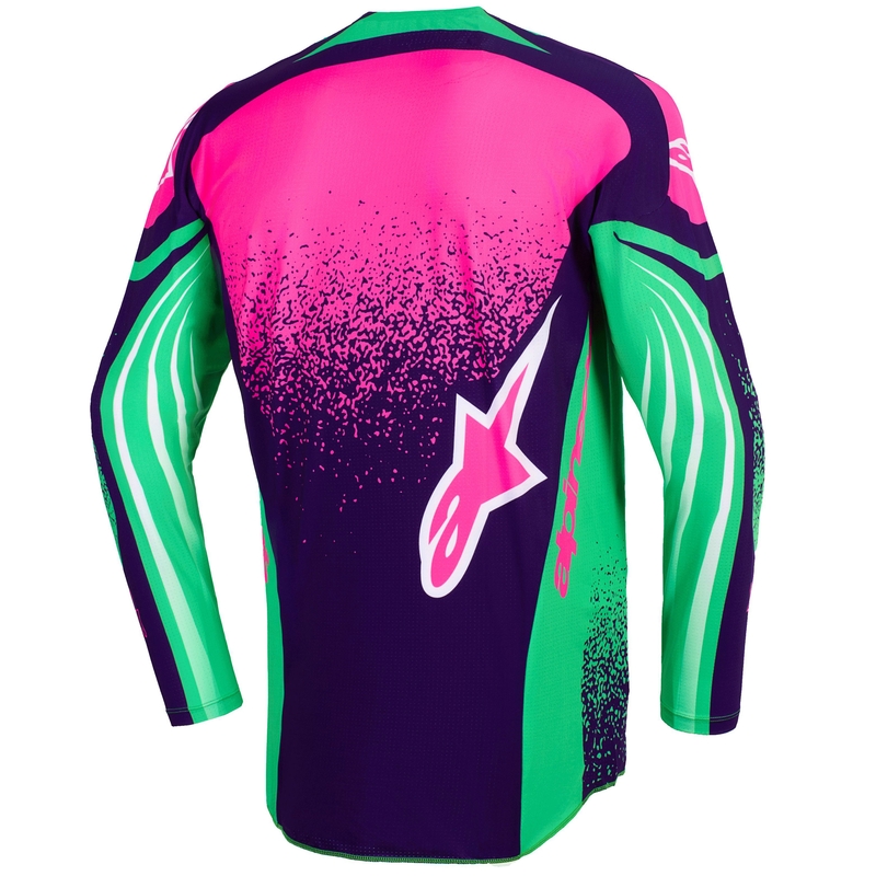 Motokrosový dres Alpinestars Techstar Nomur tmavě fialovo-zeleno-fluo růžový