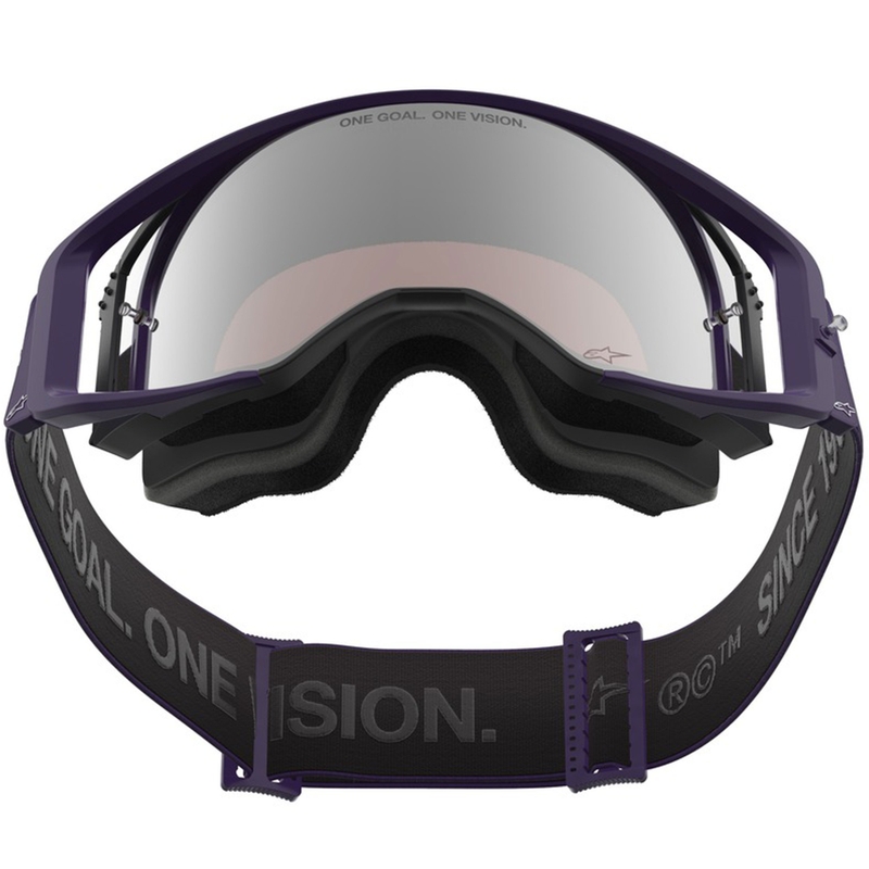 Motokrosové brýle Alpinestars Supertech Vision Hunta96 XXV fialovo-bílé se zrcadlově stříbrným plexi